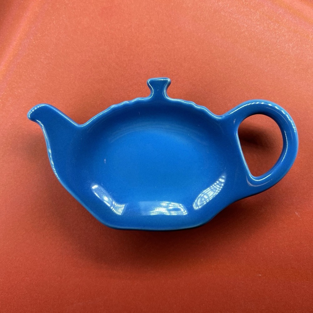Le Creuset Marseille Blue Teapot Tea Bag Holder Spoon Rest Stoneware 2002 Vtg